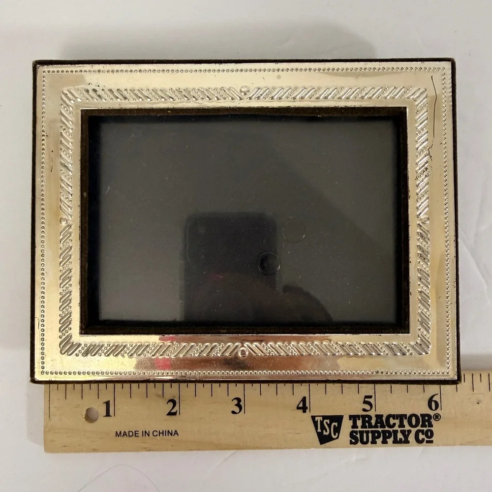 Vintage Made in Korea Silver Tone 4x6 Photo Frame Ornate Velvet Back Easel